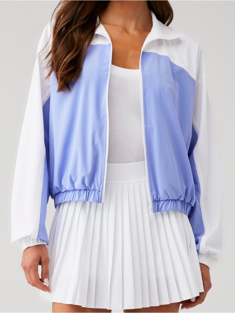 Beyond Yoga Go Retro Periwinkle White Colorblock Track Jacket NWT
